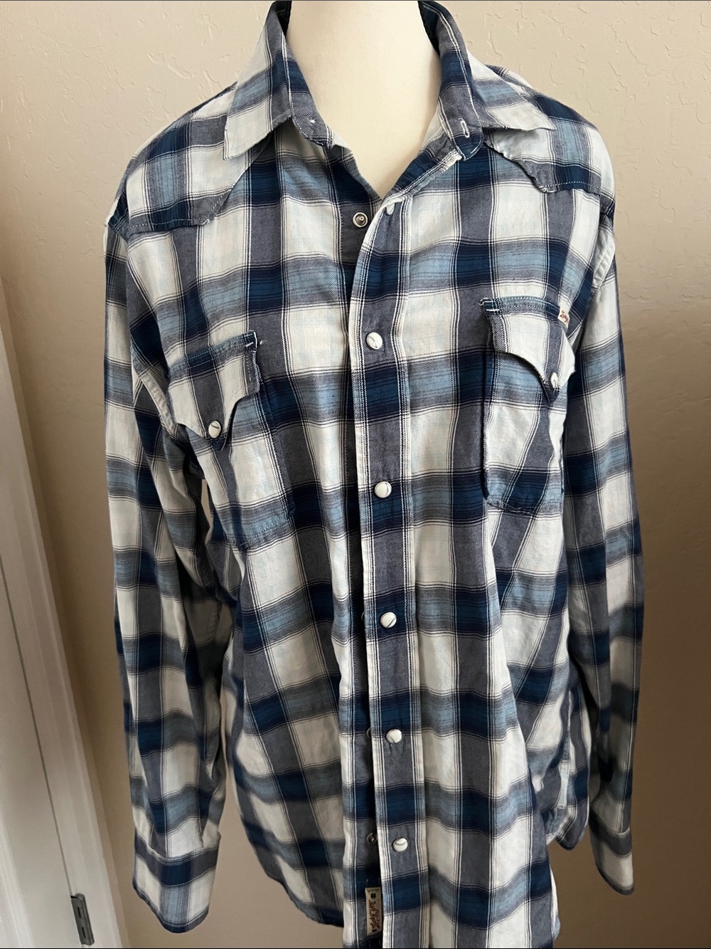 Lucky Brand Blue and White Plaid Casual Button-Down Shirt